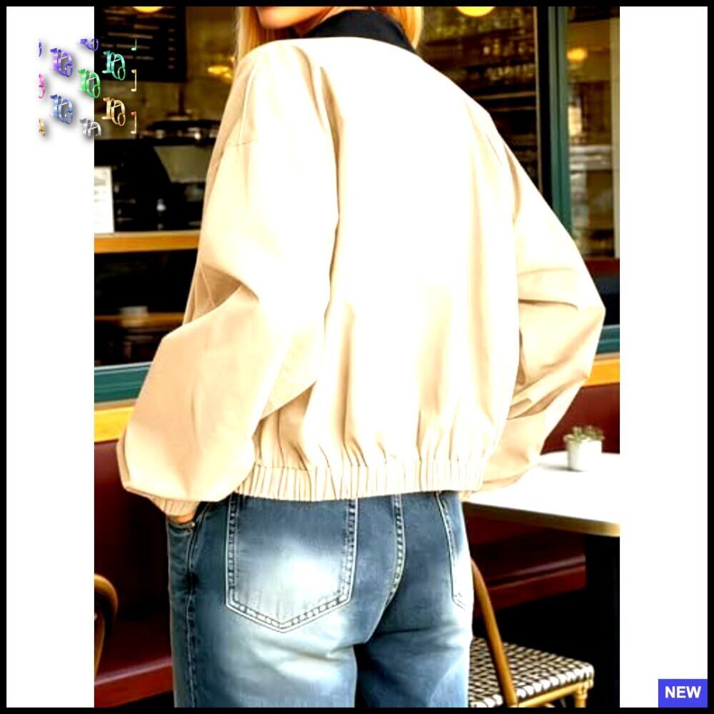 Cropped Barn Jacket Oversized Bomber Zip Up Casual Lightweight Utility Short - Picture 5 of 6